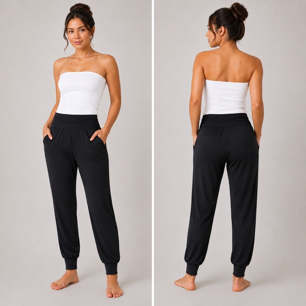 Sozy Bamboo Marie Harem Jogger Pants Black Size S Pockets High Waist Soft Lounge